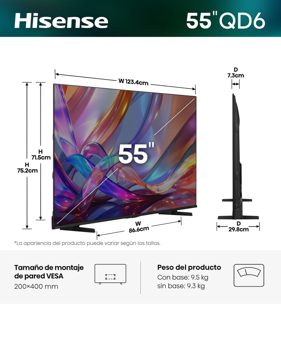 Pantalla smart tv qled de 55 pulgadas 4k/uhd 55qd6sfm con fire os con ai smooth motion 16